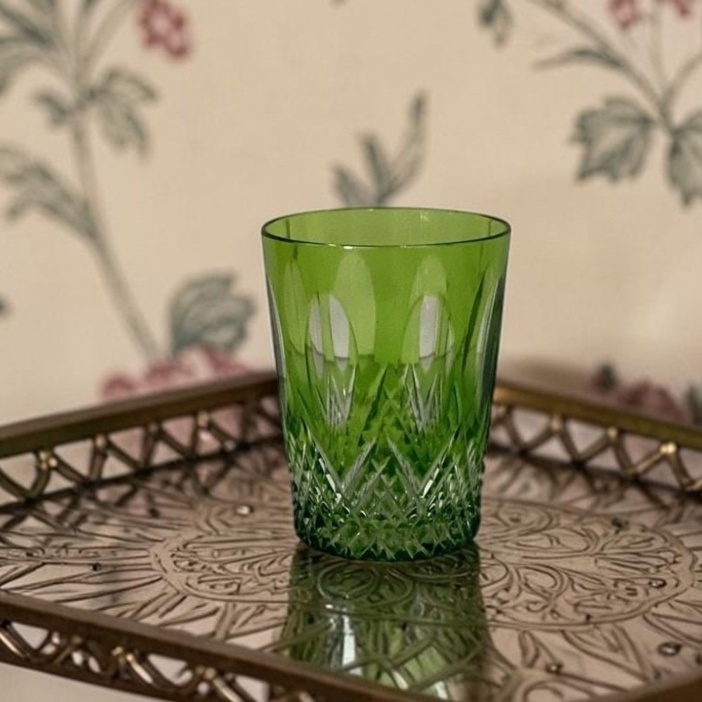 Nachtmann Traube Green Lowball Tumbler, Cut Crystal Rocks Glass, Emerald Barware